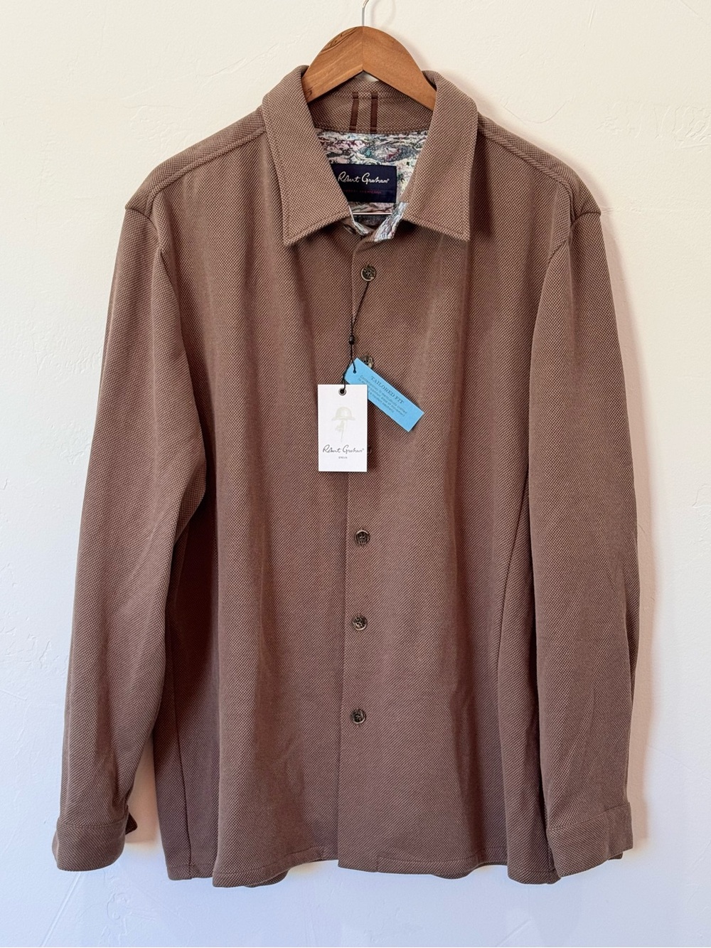 NWT! Robert Graham Tomaz Waffle Knit Flip Cuffs Tailored Fit Overshirt Size 2XL